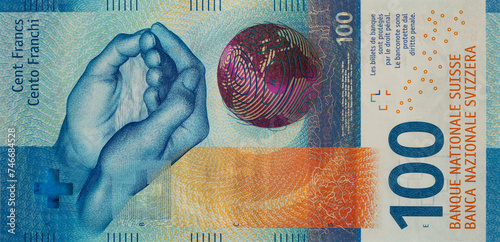 Closeup of 100 Swiss franc banknote photo