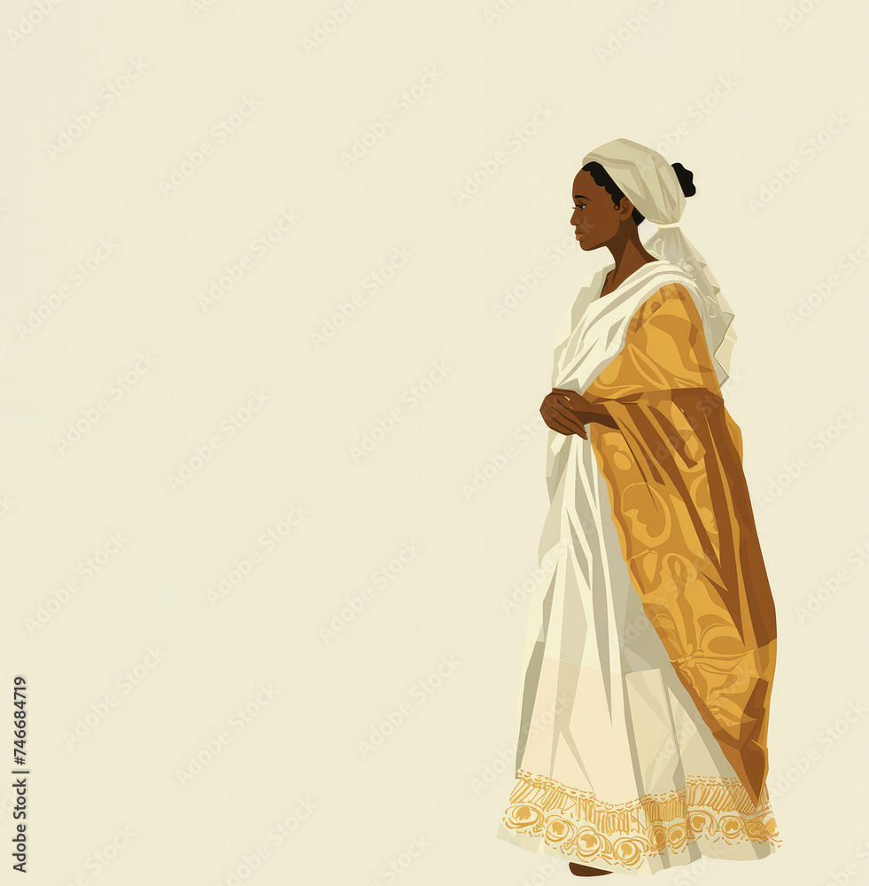 Black History Month, African American girl in traditional clothes illustration wallpaper, copy space