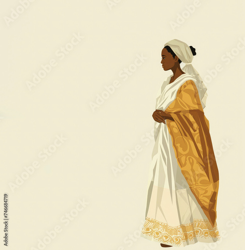 Black History Month, African American girl in traditional clothes illustration wallpaper, copy space