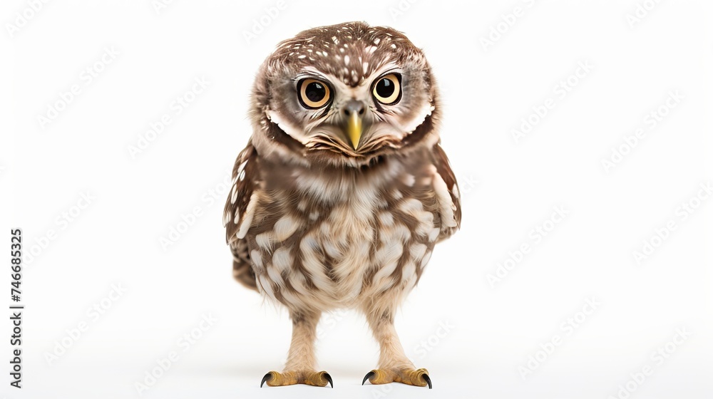 Naklejka premium Little Owl, 50 days old, Athene noctua, standing in front of a white background
