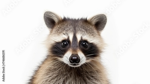 Portrait of a cute funny raccoon, closeup, isolated on a white background © Elchin Abilov