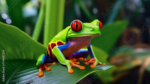 Red-eyed Tree Frog, Agalychnis callidryas, animal with big red eyes, in the nature habitat, Costa Rica. Beautiful frog in forest, exotic animal from central America