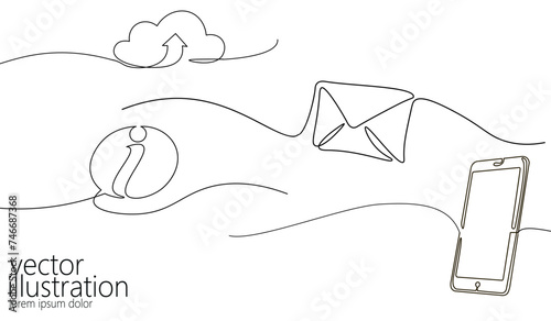 Single continuous line art smartphone. Mobile phone touch screen gadget modern technology neon blue glow design one sketch outline drawing vector illustration