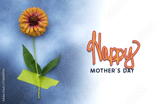 Happy Mothers day greeting card background with orange blossom on zinnia flower for holiday celebration.