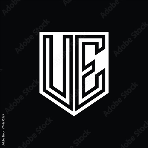 UE Letter Logo monogram shield geometric line inside shield design template