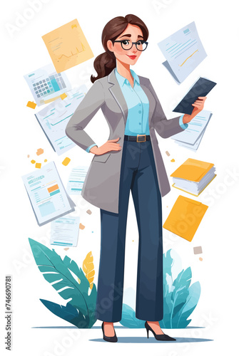 Vector accountant character meticulously designed with precise details and a professional style
