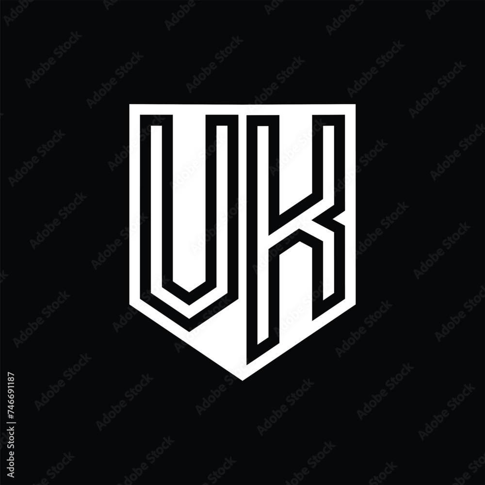 VK Letter Logo monogram shield geometric line inside shield design template VK Letter Logo monogram shield geometric line inside shield design template