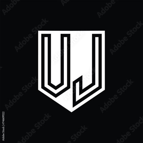 VJ Letter Logo monogram shield geometric line inside shield design template