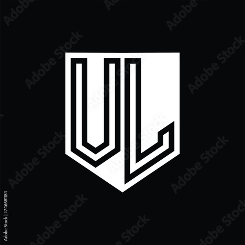 VL Letter Logo monogram shield geometric line inside shield design template