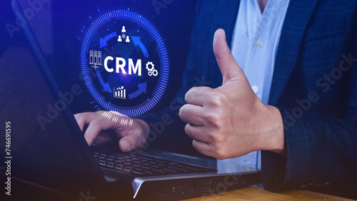 Fototapeta Naklejka Na Ścianę i Meble -  Customer relationship management department, CRM concept, Data exchanges development. customer service, Banking, Techology, Business strategy.