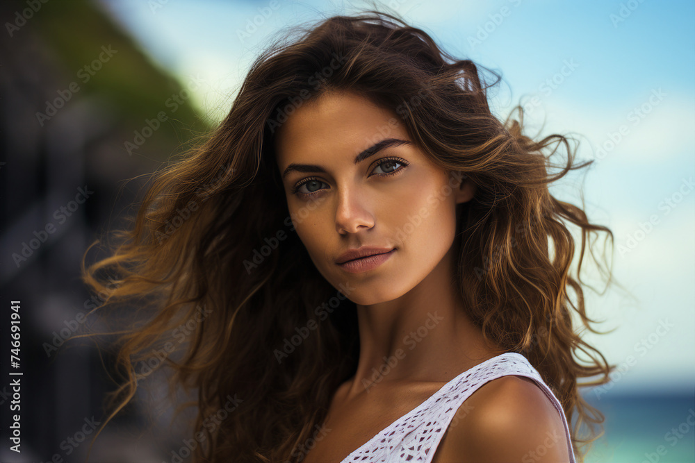 Generative AI picture of people enjoying vacation on tropical beach Generative AI picture of people enjoying vacation on tropical beach