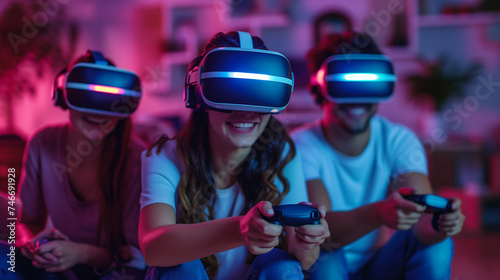 Immersive Joy Diverse People Playing Virtual Reality Games