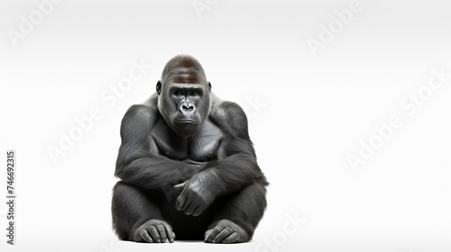 Silverback Gorilla Sitting Isolated On White Background