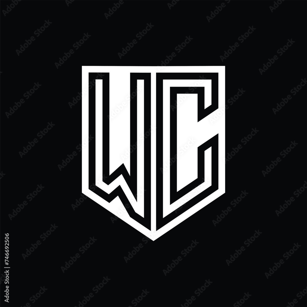 WC Letter Logo monogram shield geometric line inside shield design template WC Letter Logo monogram shield geometric line inside shield design template