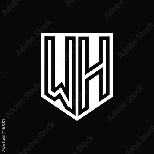 WH Letter Logo monogram shield geometric line inside shield design template