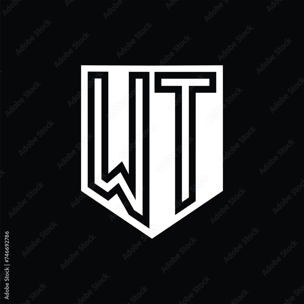 WT Letter Logo monogram shield geometric line inside shield design template WT Letter Logo monogram shield geometric line inside shield design template