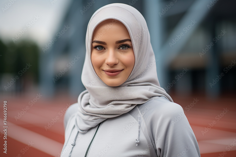 Digital generative ai collage of islamic woman playing tennis Digital generative ai collage of islamic woman playing tennis