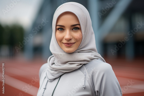 Digital generative ai collage of islamic woman playing tennis