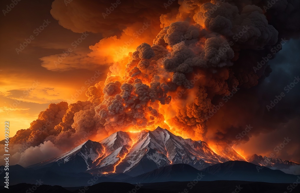 Colossal eruption of fire and smoke illuminat Colossal eruption of fire and smoke illuminat