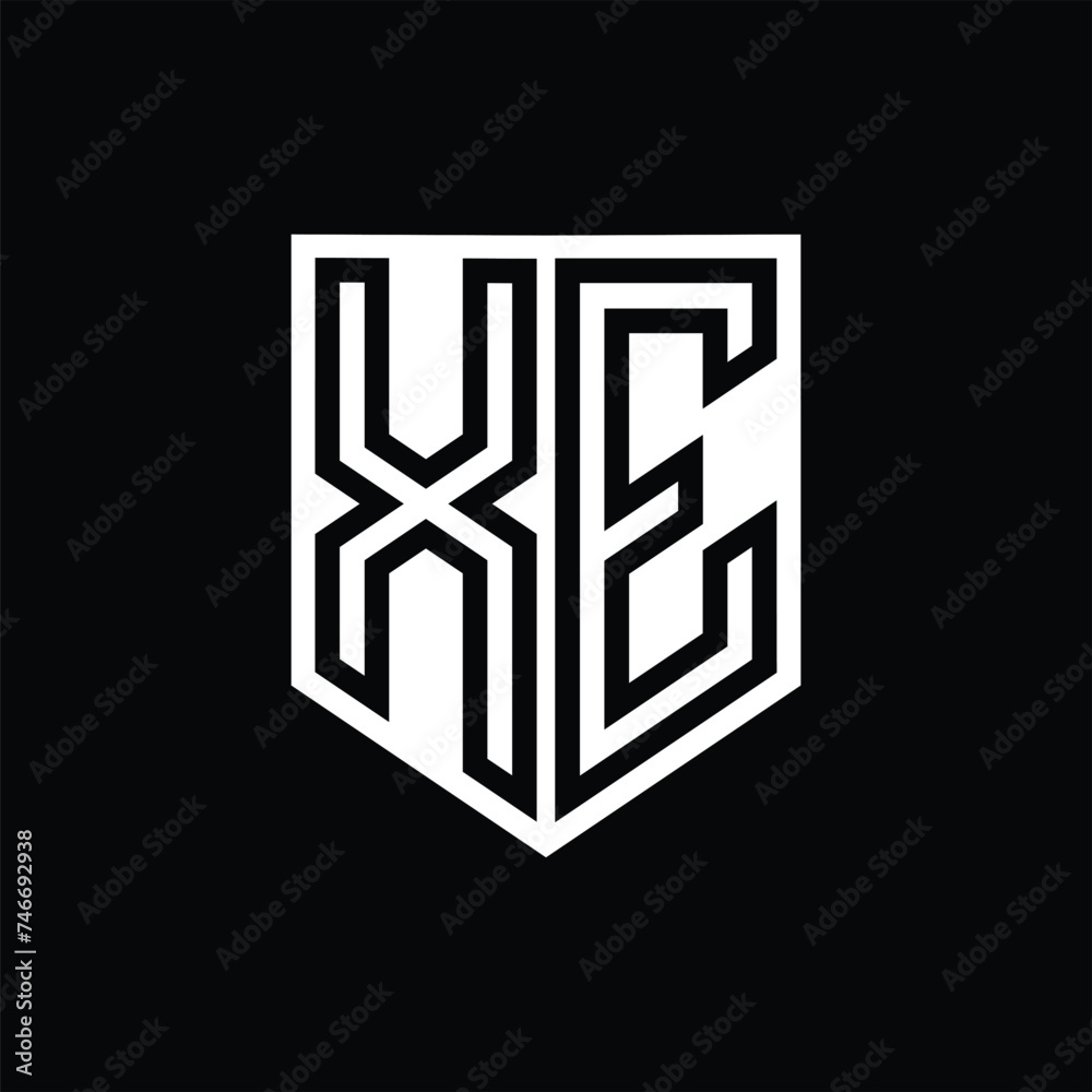 XE Letter Logo monogram shield geometric line inside shield design template XE Letter Logo monogram shield geometric line inside shield design template