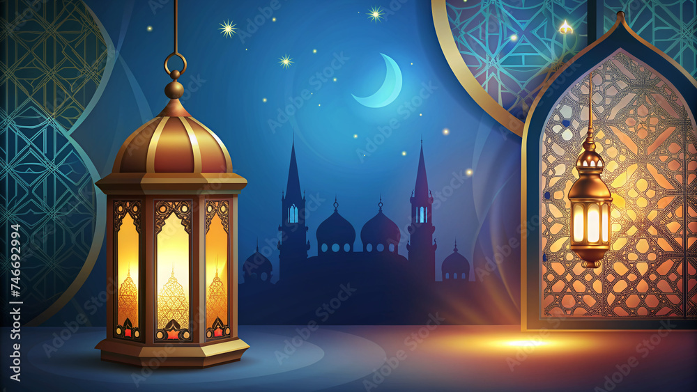 Obraz premium Arabic Muslim lamp Ramadan Kareem beautiful background illustration file