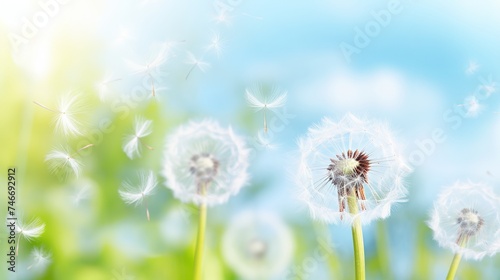 Soft dandelion flower, extreme closeup, abstract spring nature background