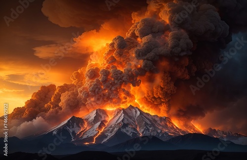 Colossal eruption of fire and smoke illuminat