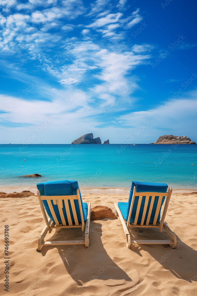 Breathtaking View of Azure Sea Blending Into Clear Blue Sky on A Golden Sandy Beach in Ibiza