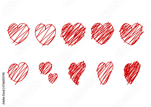 線で塗ったぐちゃぐちゃのハート素材セット