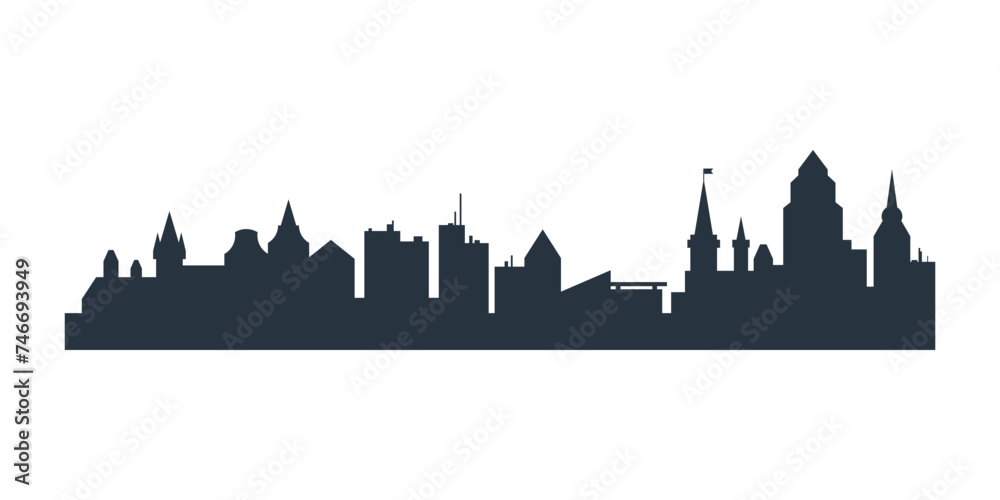 Buildings and abstract modern city silhouettes, downtown cityscape vector illustration