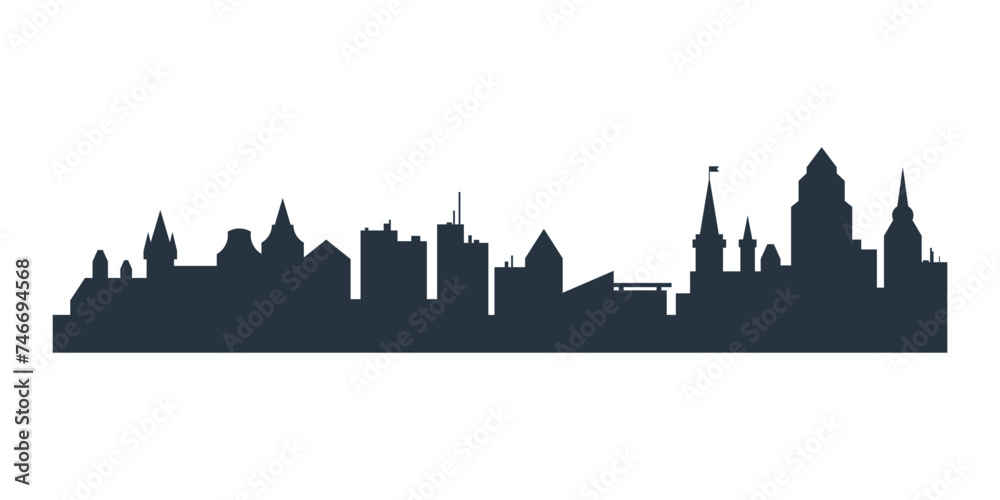 City landscape with home and corporate buildings, silhouettes of towers vector illustration