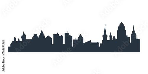 City landscape with home and corporate buildings  silhouettes of towers vector illustration