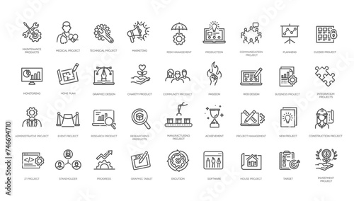 Startup Vector Line Icons Set. Project symbols. Outline icon collection