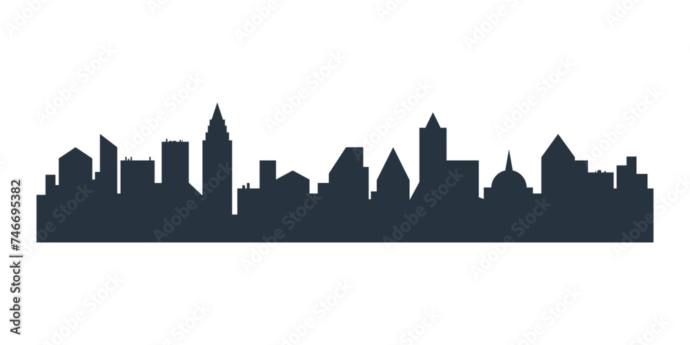 City skyline, panorama view of urban landscape with black silhouettes of buildings vector illustration