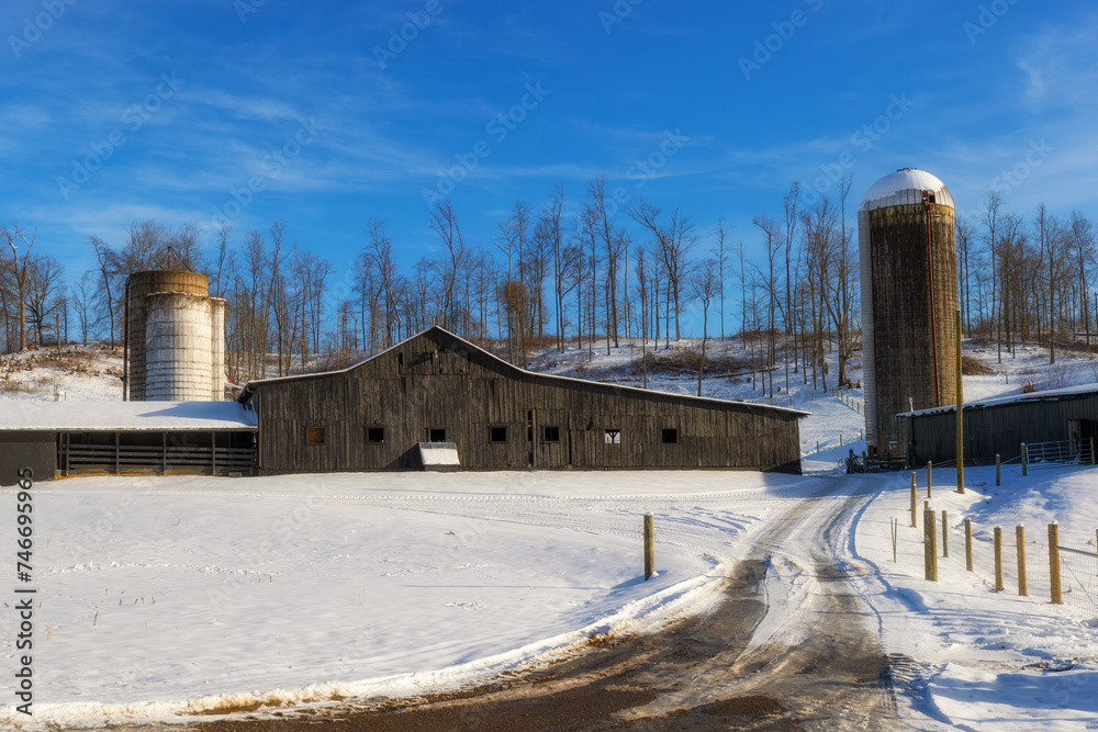 Countryside winter landscape in rual Virgina, USA