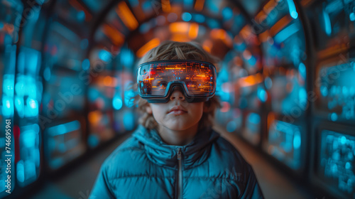 Neon Wonderland Child in VR Glasses and Augmented Reality © silvia