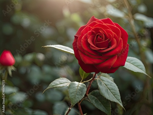 Red rose in the summer garden
