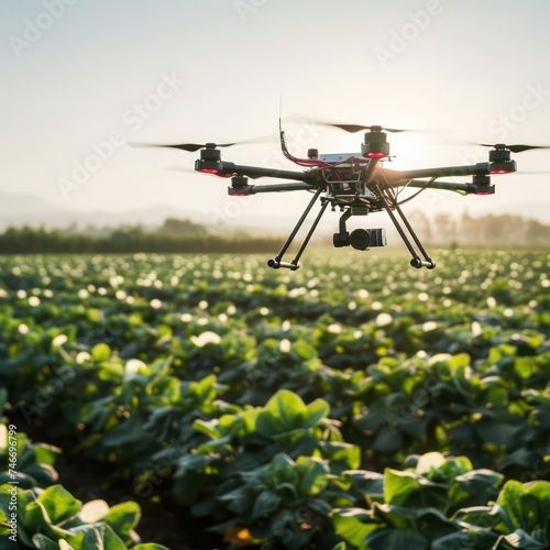 Agricultural Drone Technology Over Lush Farmland