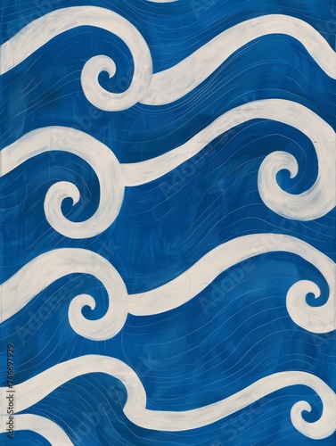 Blue and White Painting With White Swirls. Printable Wall Art.