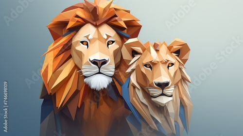 Lions, 3D style, clean background, simple details, photo