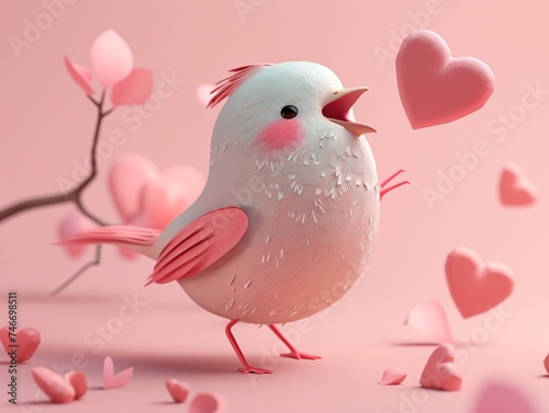 Songbird with heart shapes symbolizing love, singing its sweet melody photo