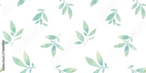 botanical seamless background of leaves, watercolor pattern of hand drawn leaves on branches, abstract illustration for wallpaper and packaging design