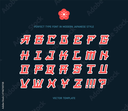 Modern Asian Japanese style vector type font set 2. Perfect Typography japan style font. English Japanese letters	