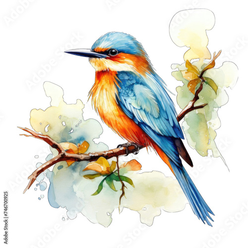 watercolor drawing of a beautiful bird on a tree branch png   transparent