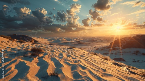 an isolated image of a desert landscape with sand and sand dunes, in the style of rendered, time-lapse photography
