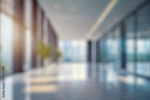 blurred for background. office building interior, empty hall in the modern office building 