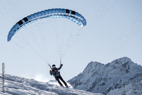 A speedrider on the snow in the Alps