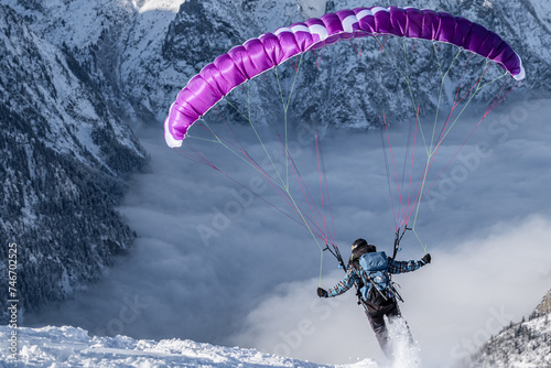 Speedrider over the sea of clouds, Alps, France