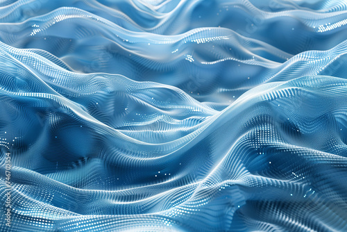 Wave 3d. Wave of particles. Abstract Blue Geometric Background. Big data visualization. Data technology abstract futuristic illustration. 3d rendering