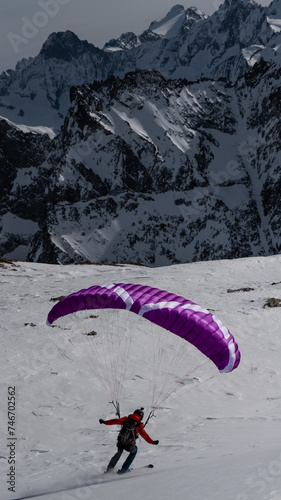 A speedrider in the mountains, Alps, France